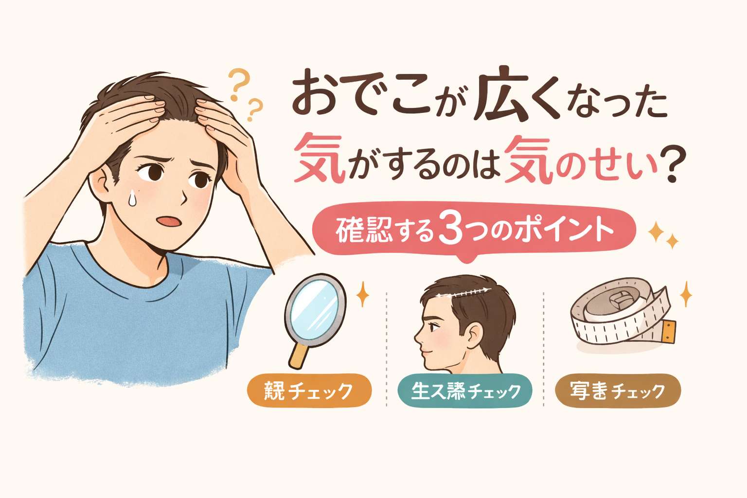 おでこの生え際を確認する男性のイメージ