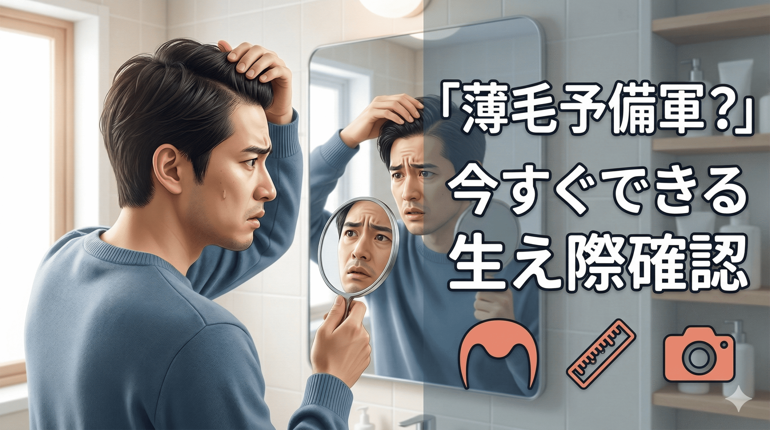 生え際が薄いかどうか確認する男性のイメージ