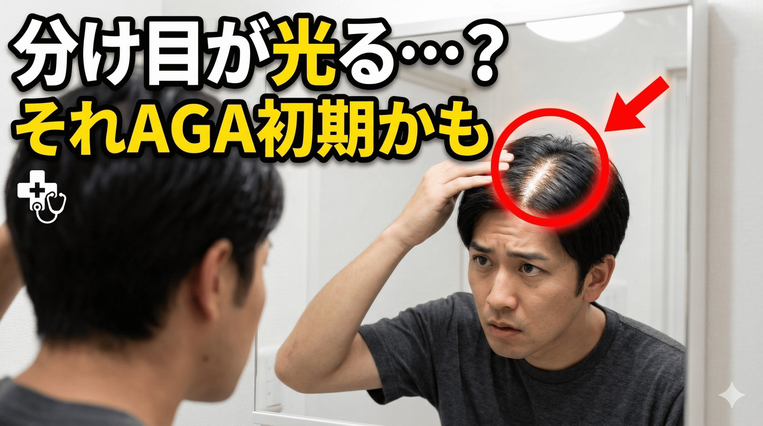 分け目に光が当たると目立つ様子のイメージ