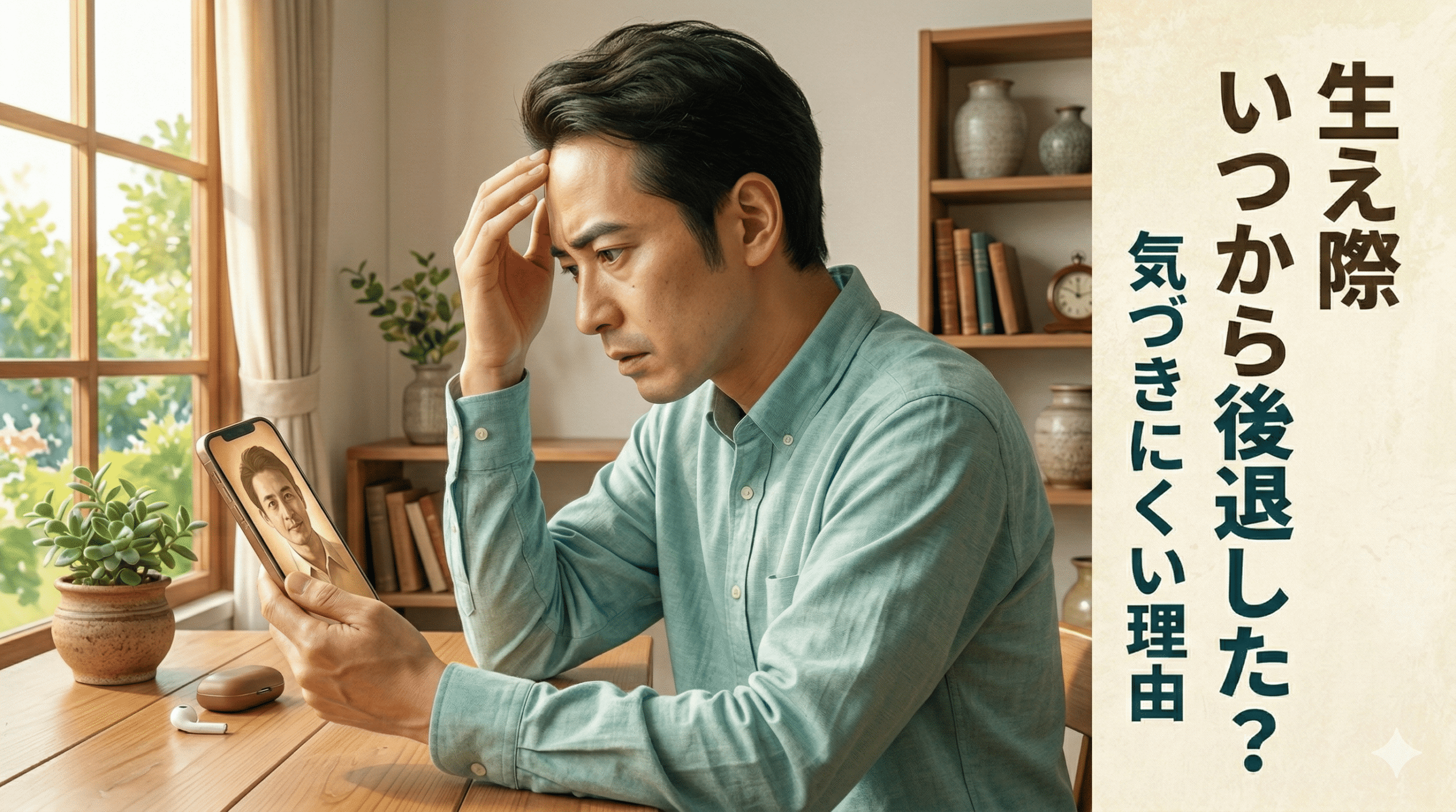 生え際の変化に気づかないままでいる男性のイメージ