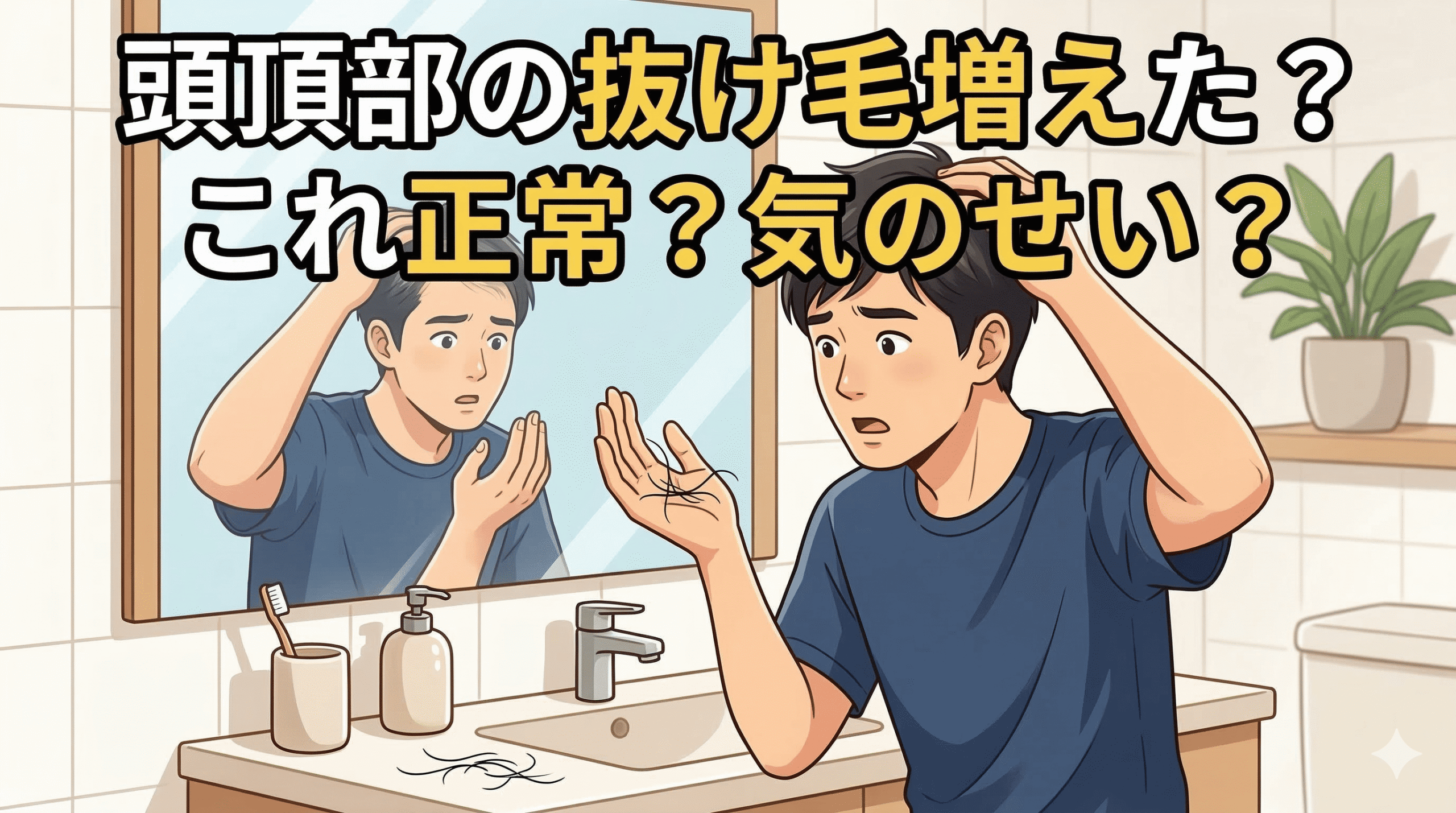 シャンプー中の抜け毛を確認している様子