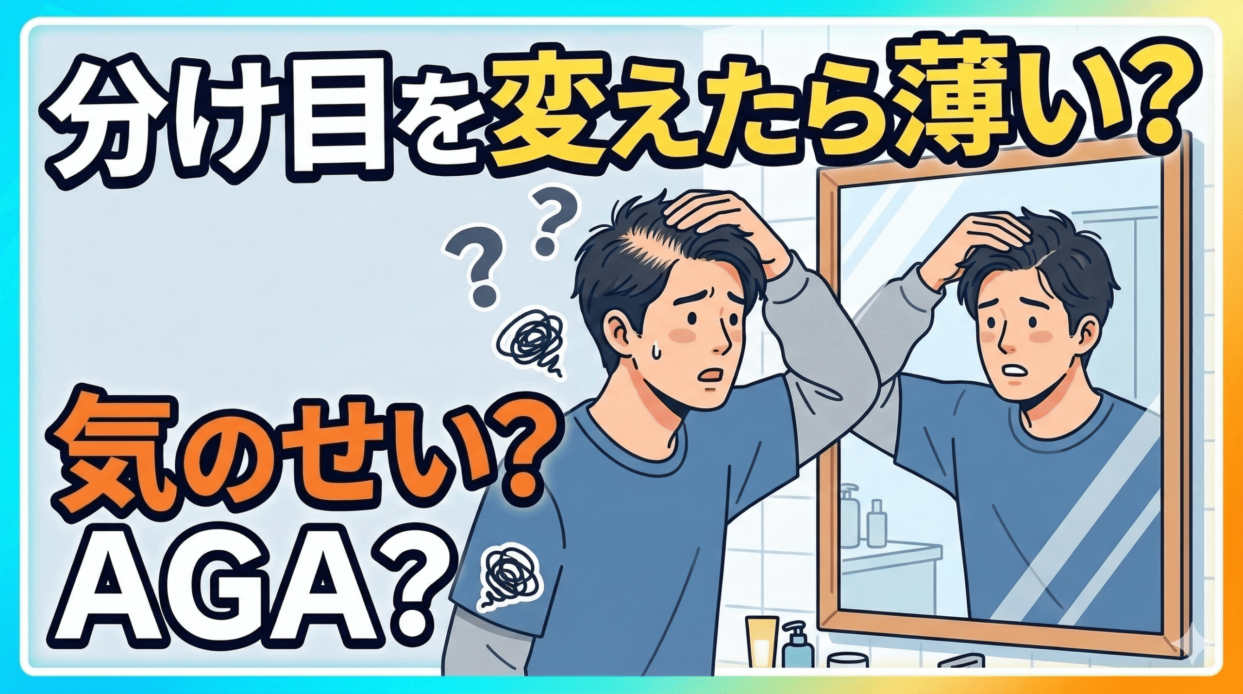 分け目を変えて鏡で確認する男性のイメージ