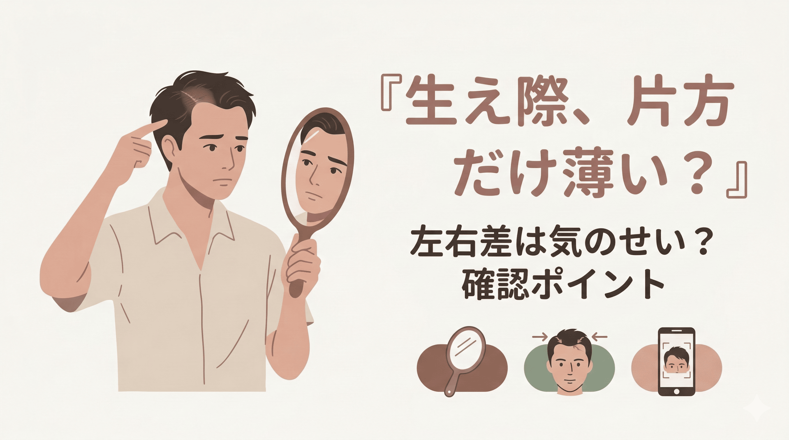 生え際の左右差を確認する男性のイメージ
