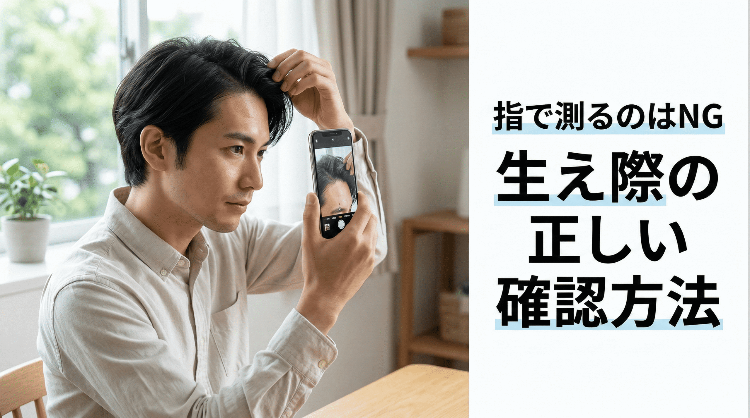 生え際を指で測る方法の限界を示すイメージ